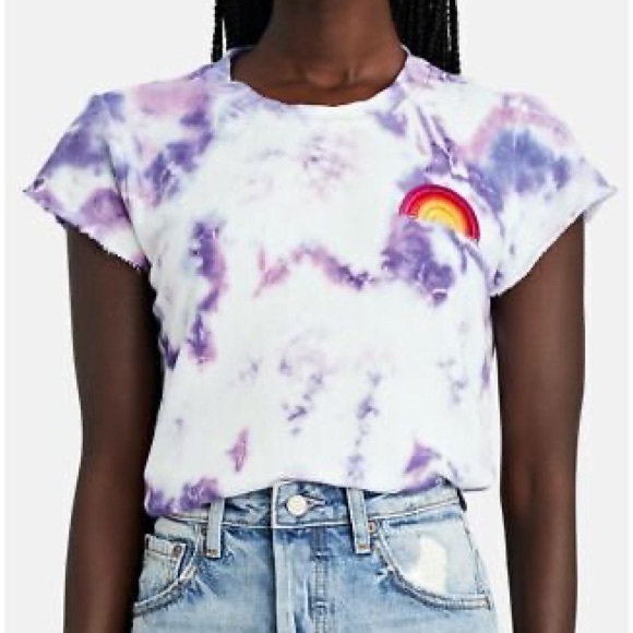 Mother The Fray Cap Sleeve Blueberry Tie Dye Sweat Rainbow Pullover Top - Picture 1 of 14